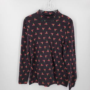 Croft & Barrow Top Womens Large Mock Neck Cardinal Print